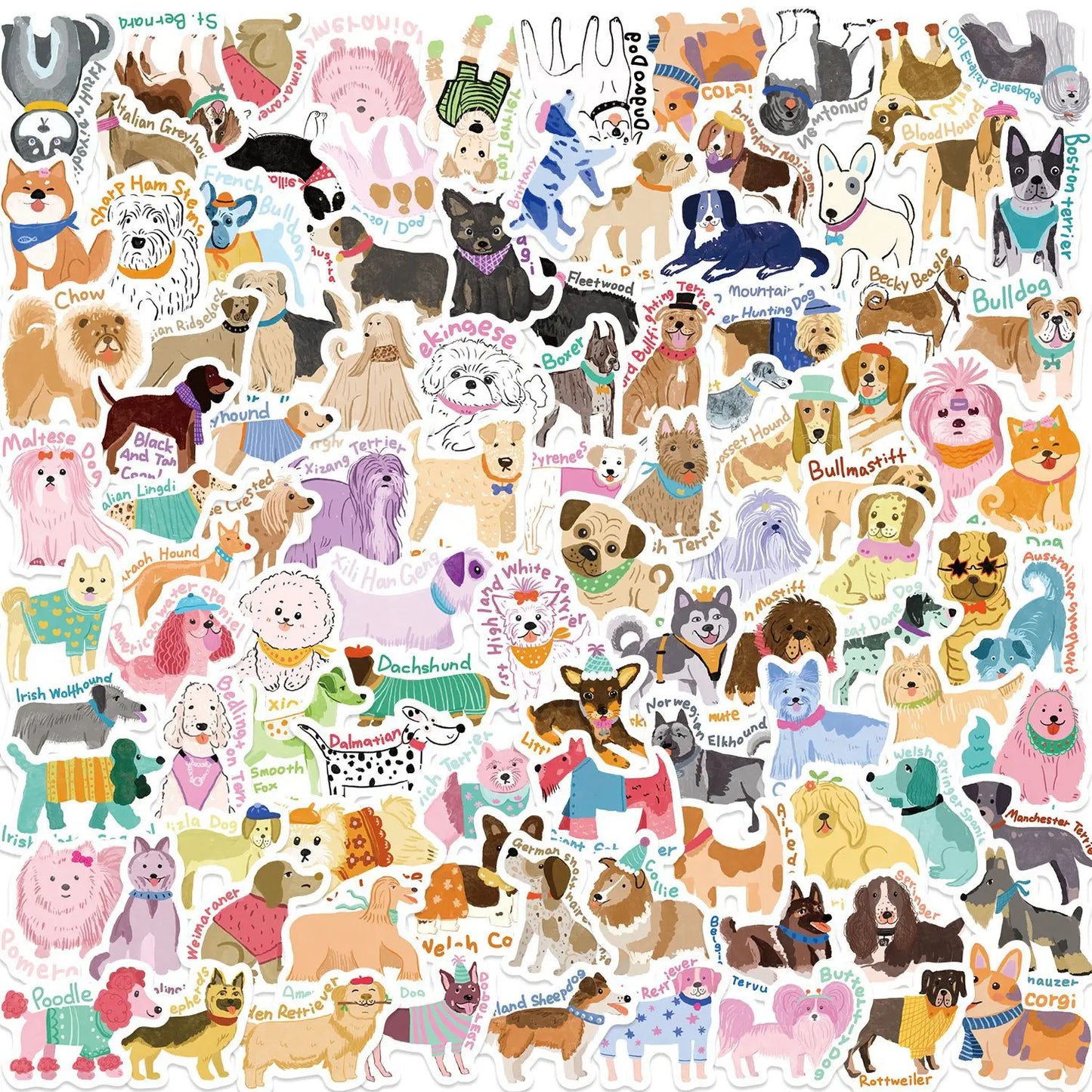 100/200/300PCS Cute Dog Series Graffiti Stickers Phone Laptop Computer Pad Decal Cup Stationery Luggage Waterproof Small Sticker