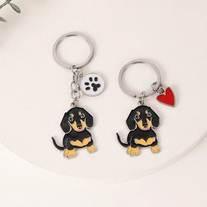 Metal Cute Dachshund Bulldog Dog keychains car key ring pet dogs heart Tag key men gift Metal Pendant best friend gifts