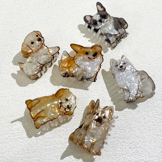 Cute Cartoon Acrylic Corgi Chihuahua Dog Printed Hair Clip Claw For Women Girls New Geometric Hairpin Hair Accessories Tool