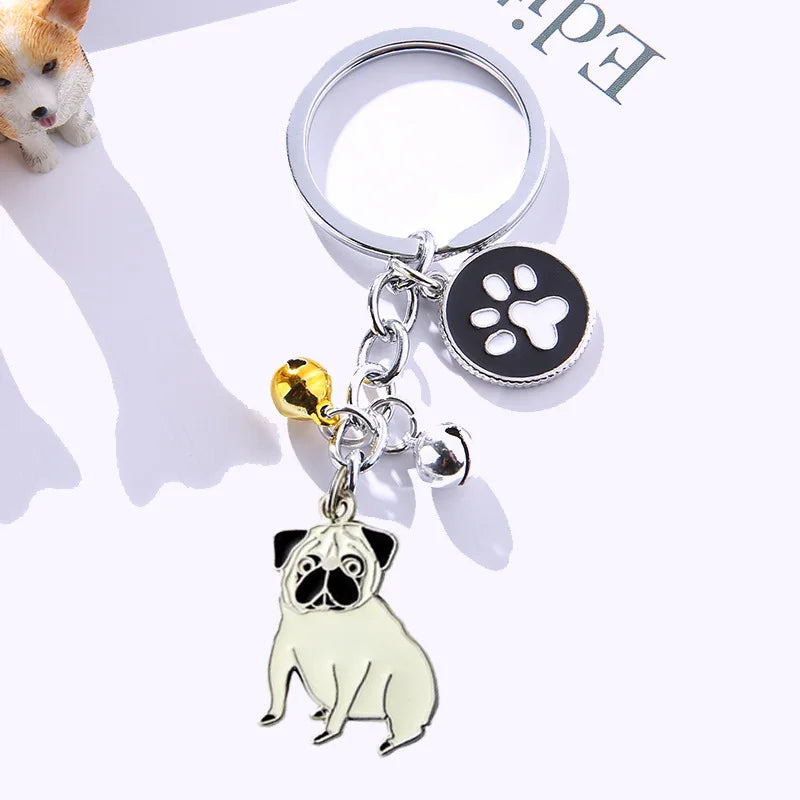 New Popular Cute Metal Dog Key Chain Car For Women Pendant Pet Dog Bell Keychains Jewelry Car Key Ring Party Gift K5222