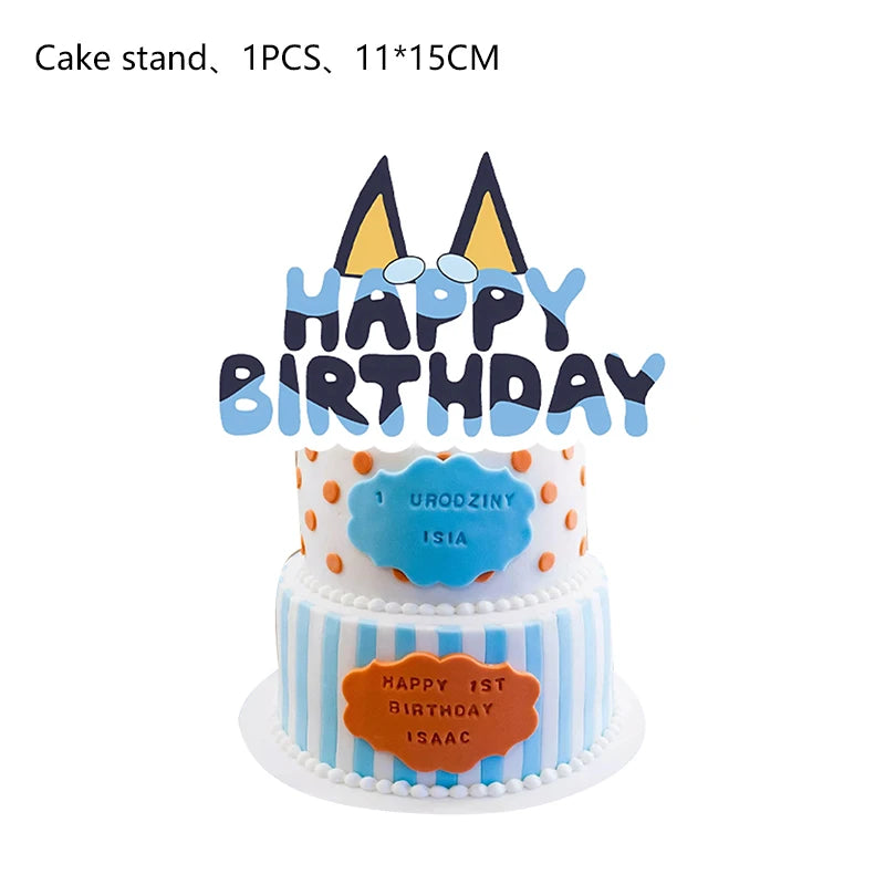 the CARTOON DOG BIRTHDAY - Blue Dog Theme Birthday Party, Cartoon Bluey Birthday Party Decoration Tablecloth Balloon Cake Stand Masks Tableware Kid Supplies