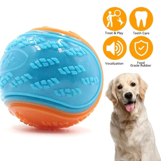 SqueakSphere Chew Ball™ | Soft TPR Squeaky Dog Toy for Dental Play | Dog Paw Clothing