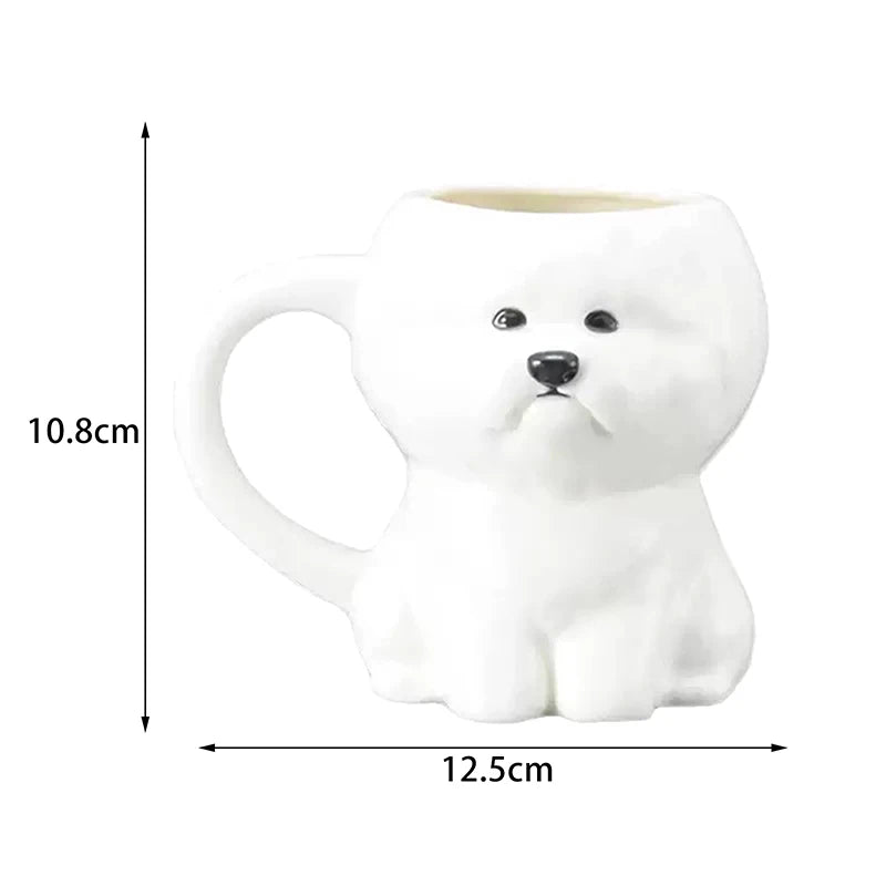 1Pc White Puppy Ceramic Mug Creative Cute Little Dog Office Water Drinking Coffee Cup Birthday Gifts Couple Cups Home Daily Use