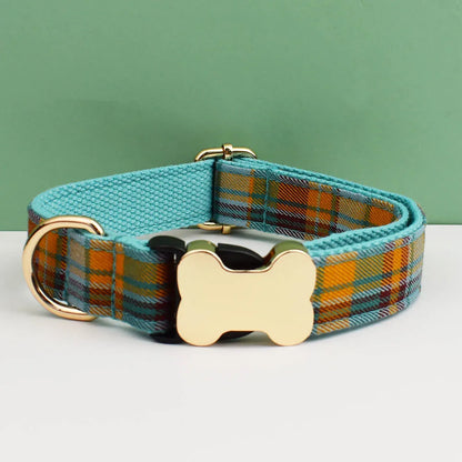 the CUSTOMCREST PLAID COLLAR - Custom Design Logo Plaid Dog Collar, High Quality Cotton Pet Accessories, Personalized, Lead Your Dog - Stand Out in Style