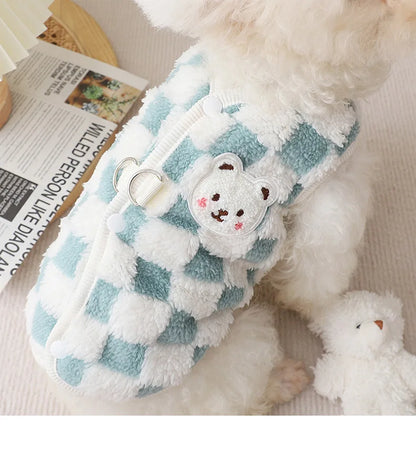 Winter Warm Pet Dog Coat Plaid Dog Clothes with D-ring Plush Pet Jacket for Small Medium Dogs Chihuahua Yorkie Costume