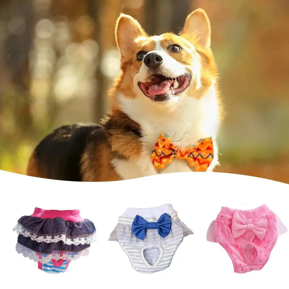 Dog Menstrual Pants Comfortable Anti-harassment Pet Sanitary Pants Breathable Cotton Puppy Bowknot Diaper Clothing Pet Supplies
