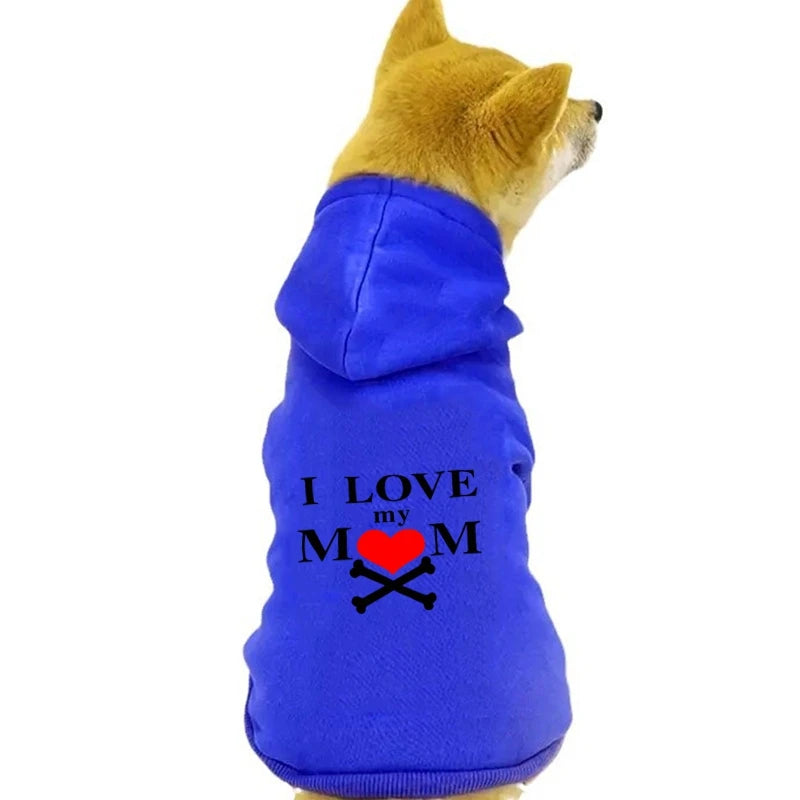 I Love My Mom Printed Dog Clothes Chihuahua Yorkshire Frenchie Pugs Autumn Winter Spring Fleece Lining Small Medium Pet Hoodies
