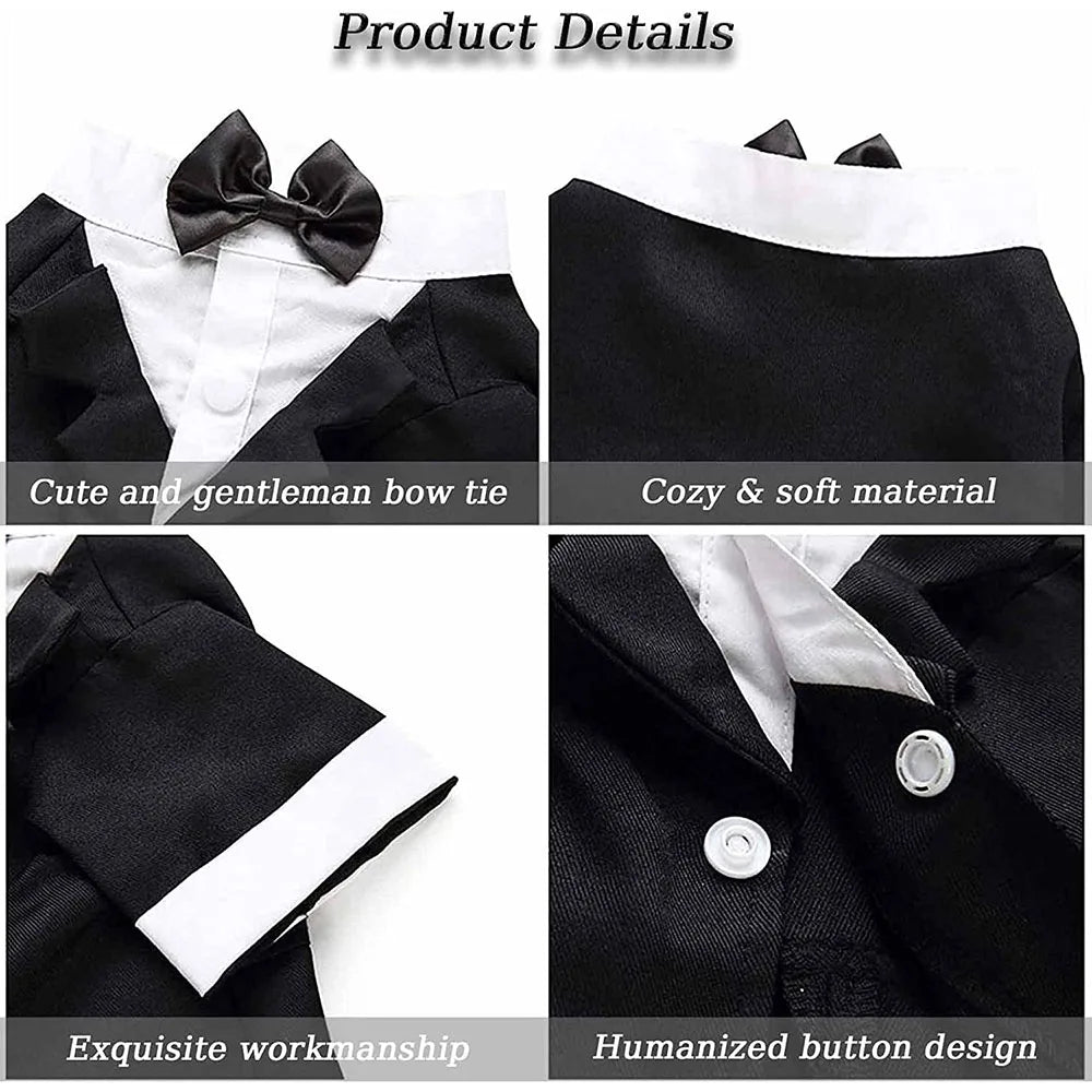 Dog Tuxedo Dog Suit Puppy Pet Tuxedo Wedding Party Costume Dog Prince Bow Tie Shirt Formal Dog Weeding Attire Dogs Cats Clothes