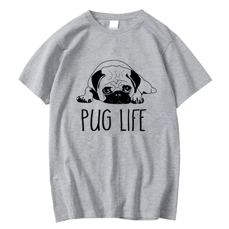 the LIFE OF PUGS - Men's High-Quality T-Shirt, 100% Cotton Funny Pug Printed Loose Male Crewneck T-Shirt, Short Sleeve O-Neck Men T-Shirt/Tops/Tees