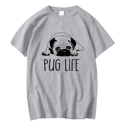the LIFE OF PUGS - Men's High-Quality T-Shirt, 100% Cotton Funny Pug Printed Loose Male Crewneck T-Shirt, Short Sleeve O-Neck Men T-Shirt/Tops/Tees