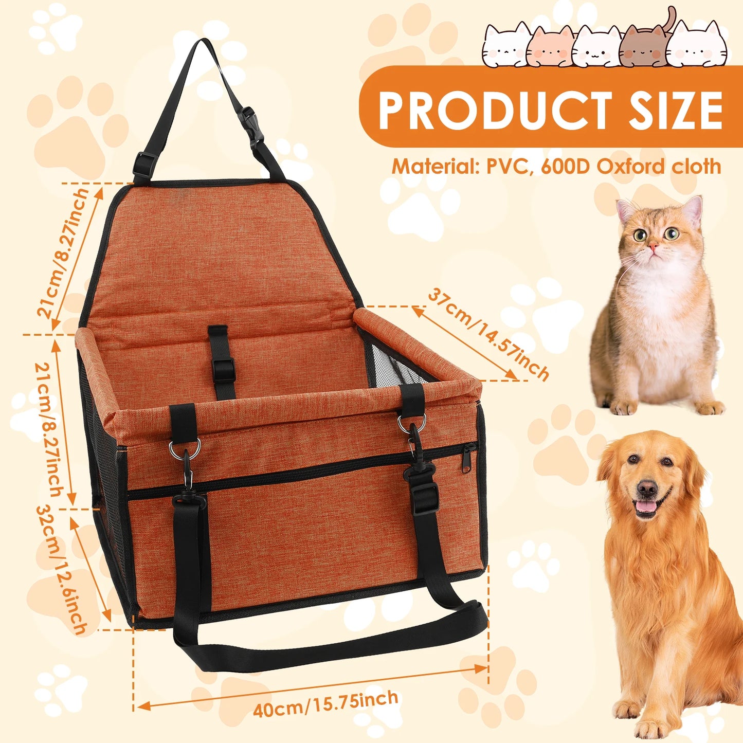 Dog Car Seat Puppy Booster Seat With Safety Lock Scratch Proof Adjustable Strap Travel Car Box for Small to Medium Dog