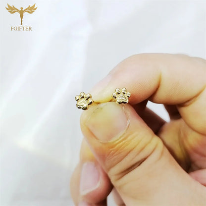12 Pairs Women Girls Small Earrings 3D Animal Dog Bear Cat Paw Design Stud Earrings Set Golden Stainless Steel Jewelry Earrings