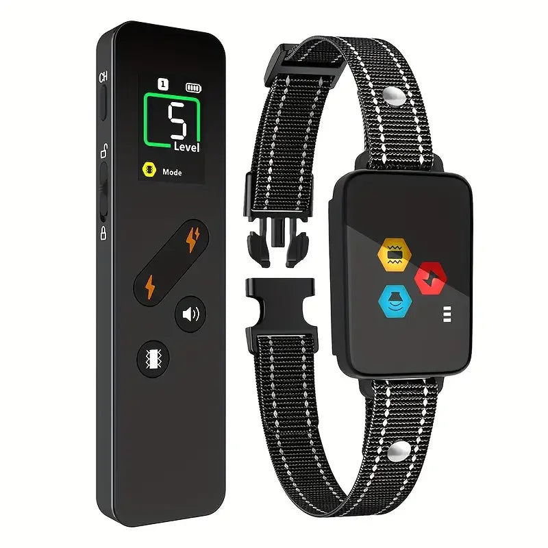 the DOG TRAINER - 1000m Electric Dog Training Collar, Pet Remote Control Type-C Backlight Display Shock Vibration Sound Collar with Security Lock