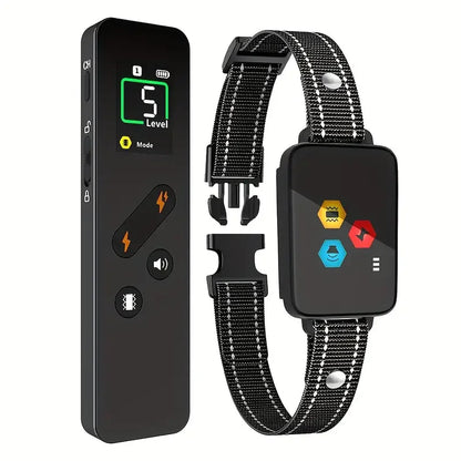 the DOG TRAINER - 1000m Electric Dog Training Collar, Pet Remote Control Type-C Backlight Display Shock Vibration Sound Collar with Security Lock