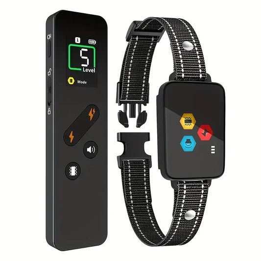 the DOG TRAINER - 1000m Electric Dog Training Collar, Pet Remote Control Type-C Backlight Display Shock Vibration Sound Collar with Security Lock