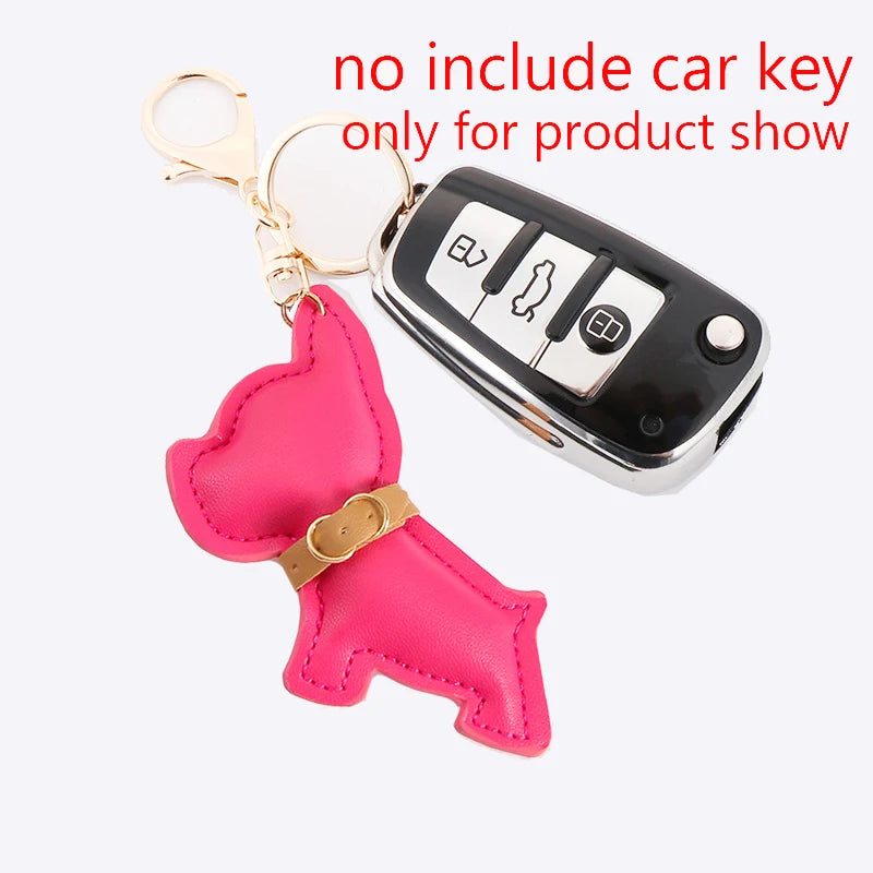 cute fashion pu leather French bulldog keychain keyring for women ladies animal car key chain handbag backbag pendant bag charm