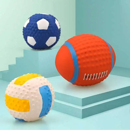 Squeaky Dog Toys Soft Latex Balls For Small Medium Large Dogs Rugby Football Volleyball Pet Toy Dog Interactive Chew Toy Ball