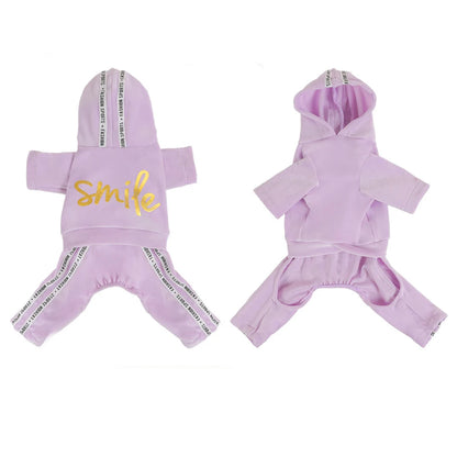 Soft Velvet Dog Jumpsuit Puppy Pajamas Onesie with Hoodie Pet Apparel Spring Autumn Cozy Dog Clothes for Small Medium Dogs