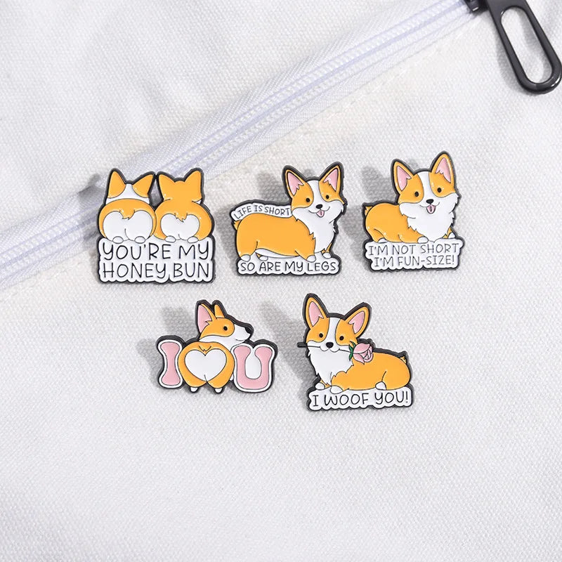 Cute Dog Series Enamel Pin Yellow Corgi Cute Brooch Backpack Hat Lapel Accessories Metal Badge Gift For Friend Jewelry Wholesale