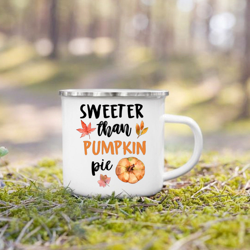 Pumpkin Leaves Dog Cat Printed Enamel Mugs Coffee Cups Fall Thanksgiving Party Wine Juice Mug Handle Cup Autumn Holiday Gifts