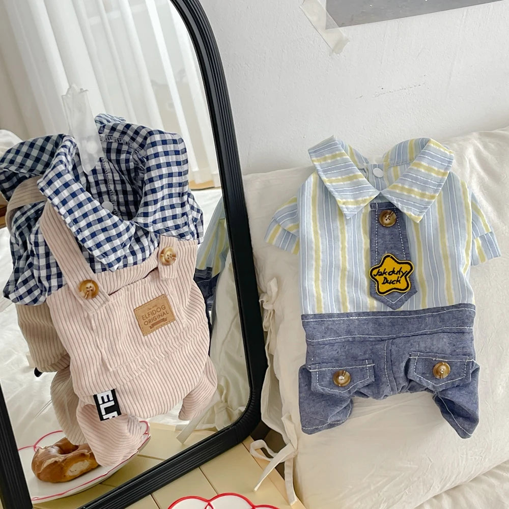 Summer Striped French Bulldog Overall Fashion Dog Jumpsuit Pants With Pocket For Small Medium Puppy Animal S XXXL Pugs Costume