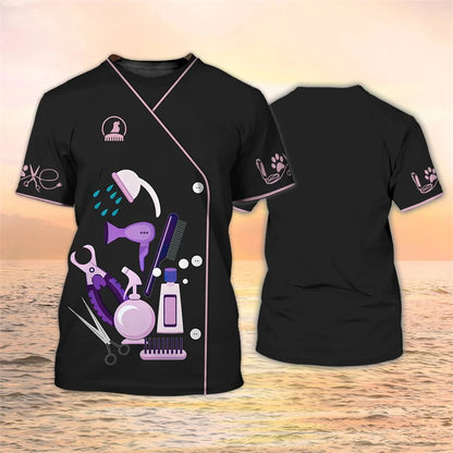 the PET GROOMER - Pet Groomer Shirt, Men's T-Shirts, Unisex Grooming Uniform Tops, Summer Fashion Short Sleeve Workwear Tees, O-Neck Oversized Clothes