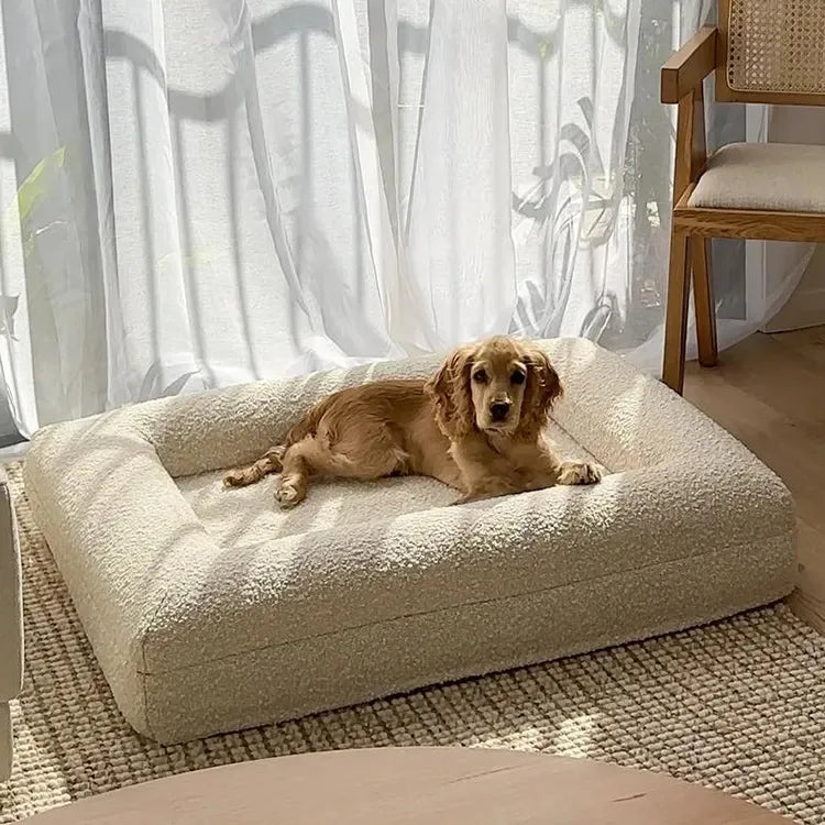 Custom Luxury Large Washable Orthopedic Waterproof Memory Foam Boucle Pet Dog Bed Pet Beds Removable Cover
