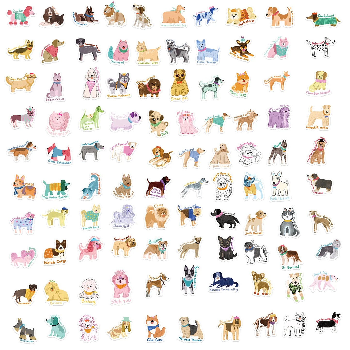 100/200/300PCS Cute Dog Series Graffiti Stickers Phone Laptop Computer Pad Decal Cup Stationery Luggage Waterproof Small Sticker