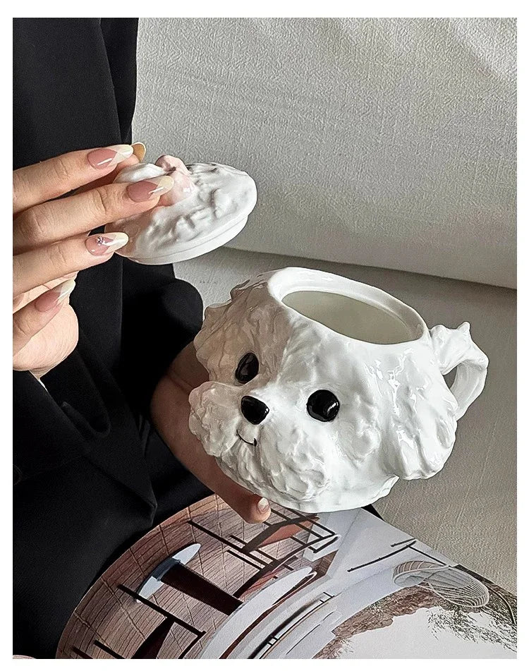 Cute Teddy Dog Shaped Mug Ceramic Cup&saucer Dining Table Coffee Cup Milk Tea Mugs Afternoon Tea Teacup Fruit Juice Container