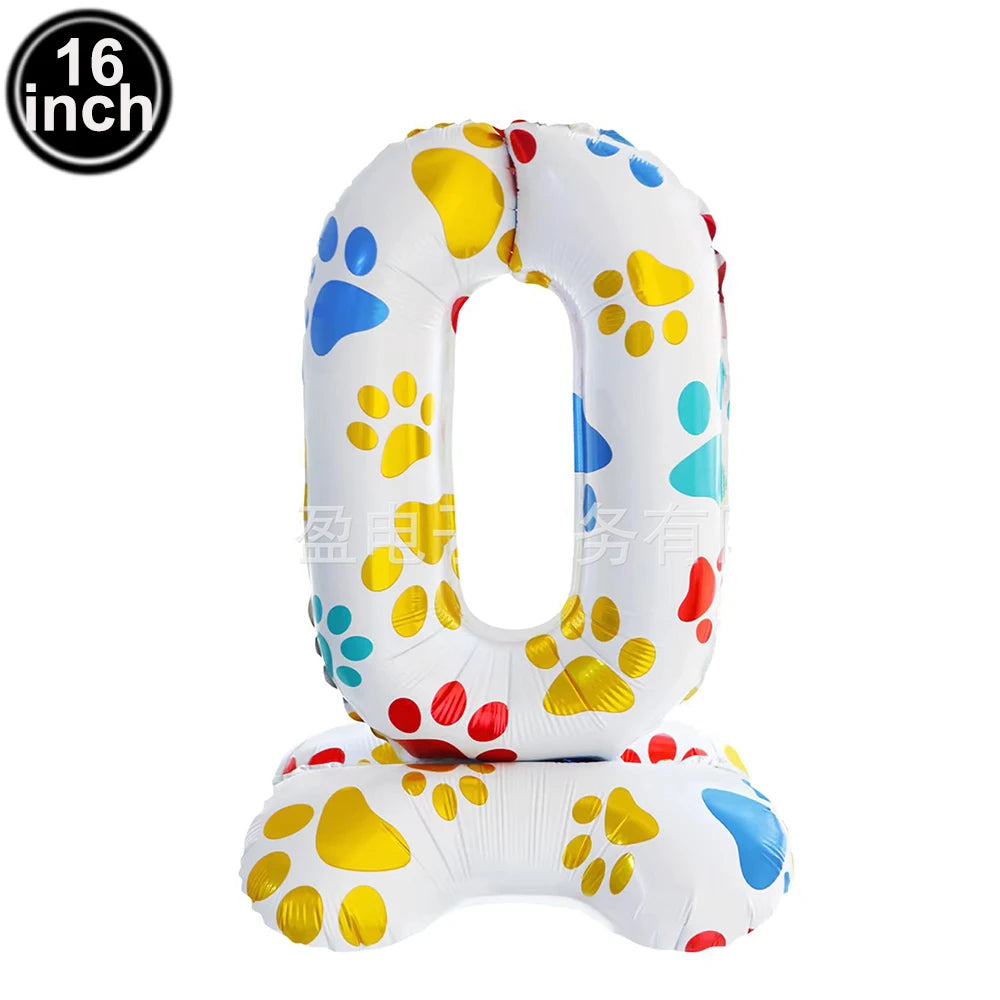 16inch Dog Paw 0-9 Theme Number Foil Balloons Color Dog Birthday Party Balloon Decorations Kids Puppy Party Supplies