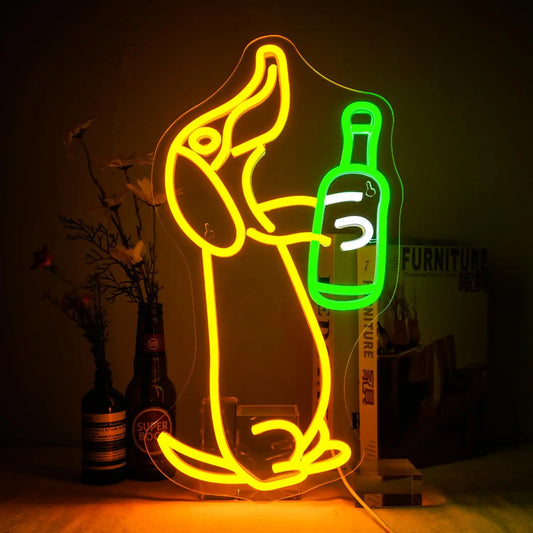 Dog Beer Neon Beer Signs for Wall Decor Bar Sign Animal Bar Light up for Bedroom Men Cave Birthday Party Home