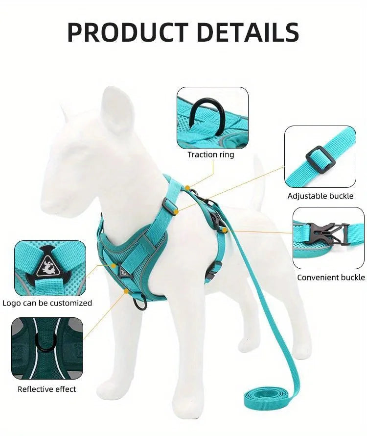 the NOPULL PRO HARNESS SET - No Pull Dog Harness and Leash Set Adjustable Pet Harness Vest for Small Dogs Cats Reflective Dog Chest Strap Lead Walking