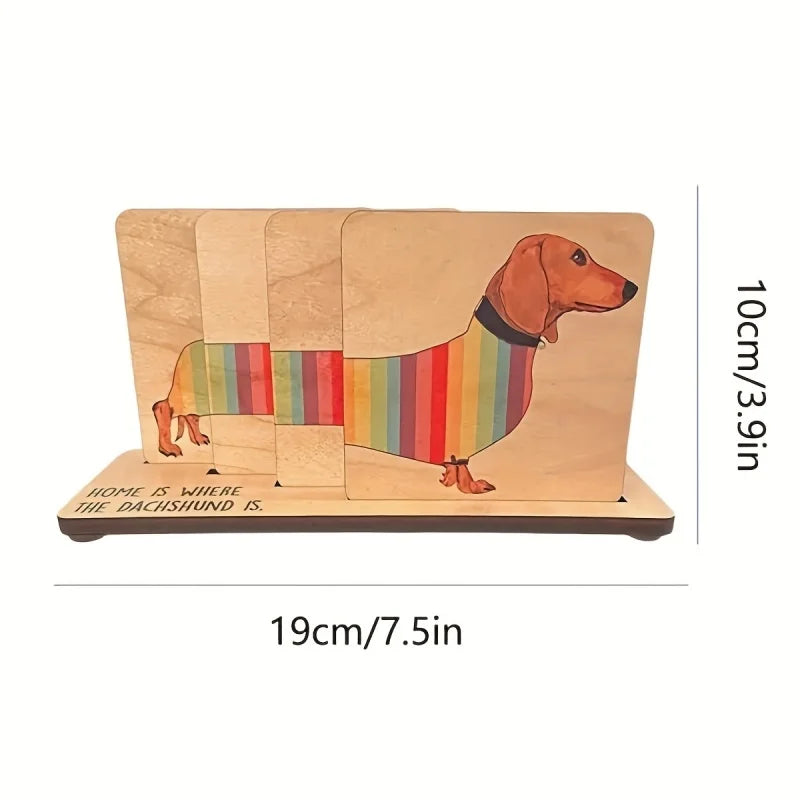 Dachshund Coaster Set, Creative Wooden Coaster, Home Decor, Living Room Table Desk Decoration