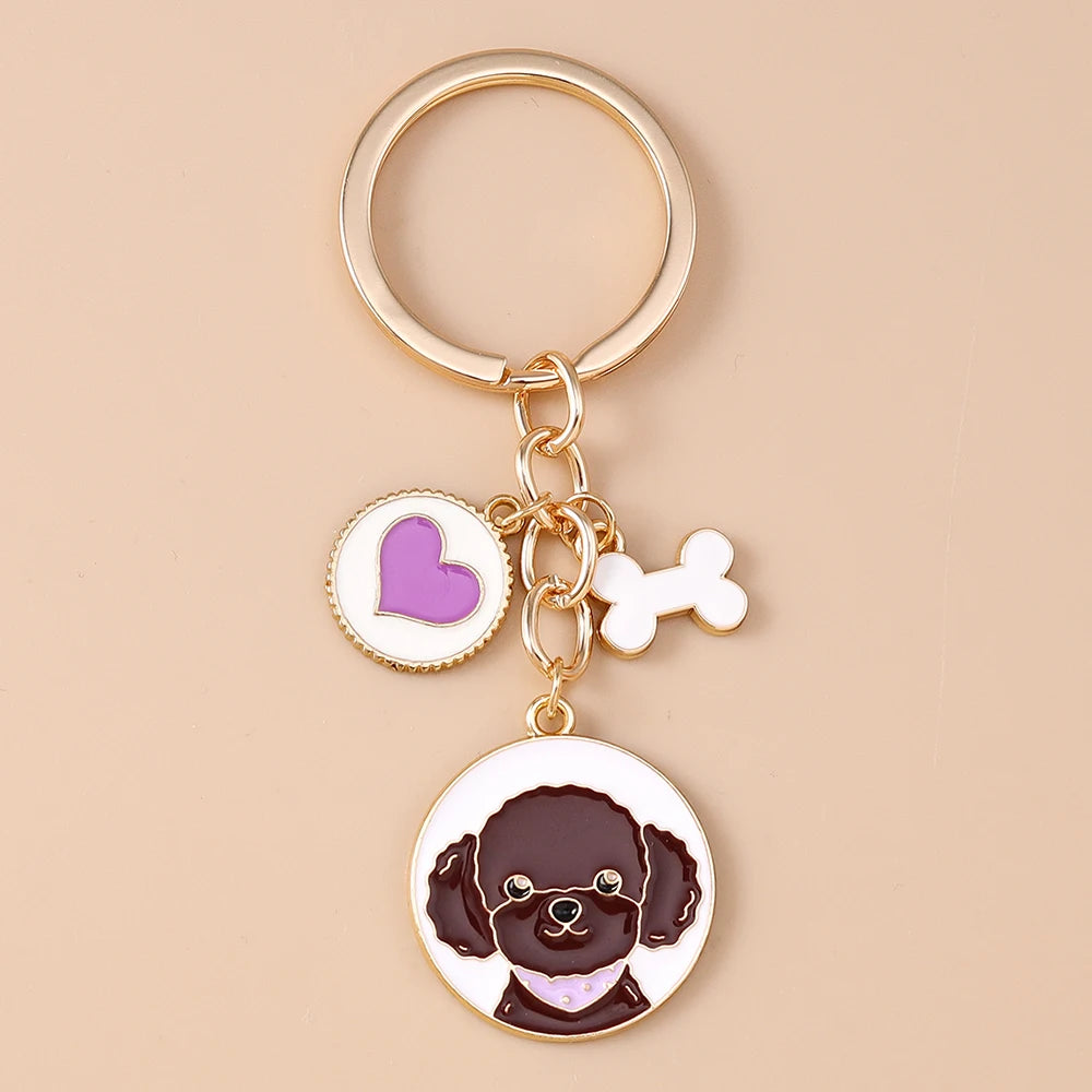 Cute Enamel Puppy Dog Keychain Cartoon Animal Key Ring Pendants for Women Girls Handbag Accessories DIY Jewelry Gifts