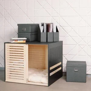 the ZEN DOGGY - Modern Wooden Dog Crate with Acrylic Front Panel and Door with A Latch, Wooden Dog Crate Furniture