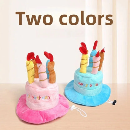 the HAPPY CAKE HAT - New Birthday Theme Dog Hat, Cake Shape Blue & Pink Pet Headwear, Cap Cute Puppy/Kitten Hat, Pet Gift