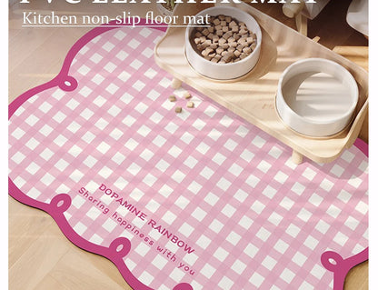 Pet Feeding Mat Waterproof Pvc Leather Carpet Cat Dog Anti-urine Floor Mats Pink Plaid Sweet Home Decoration Rug for Kitchen