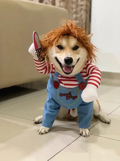 Chucky Dog Halloween Costume Fashion Funny Horror Movie Pet Party Outfit Comical Sweatshirt Set Dog Jumpsuit for Comical Effect