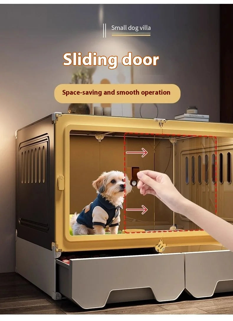 the LUXURY PET VILLA - Luxury Metal Small Dog Crate: 1-Bed-1-Living-1-Bath Villa, Separated Toilet, Indoor Integrated Doghouse/Cathouse