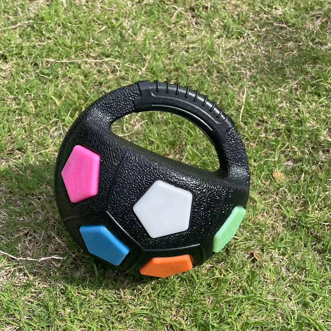 New football tennis ball shaped pet dog toys, durable teething relief to accompany outdoor training squeak toys