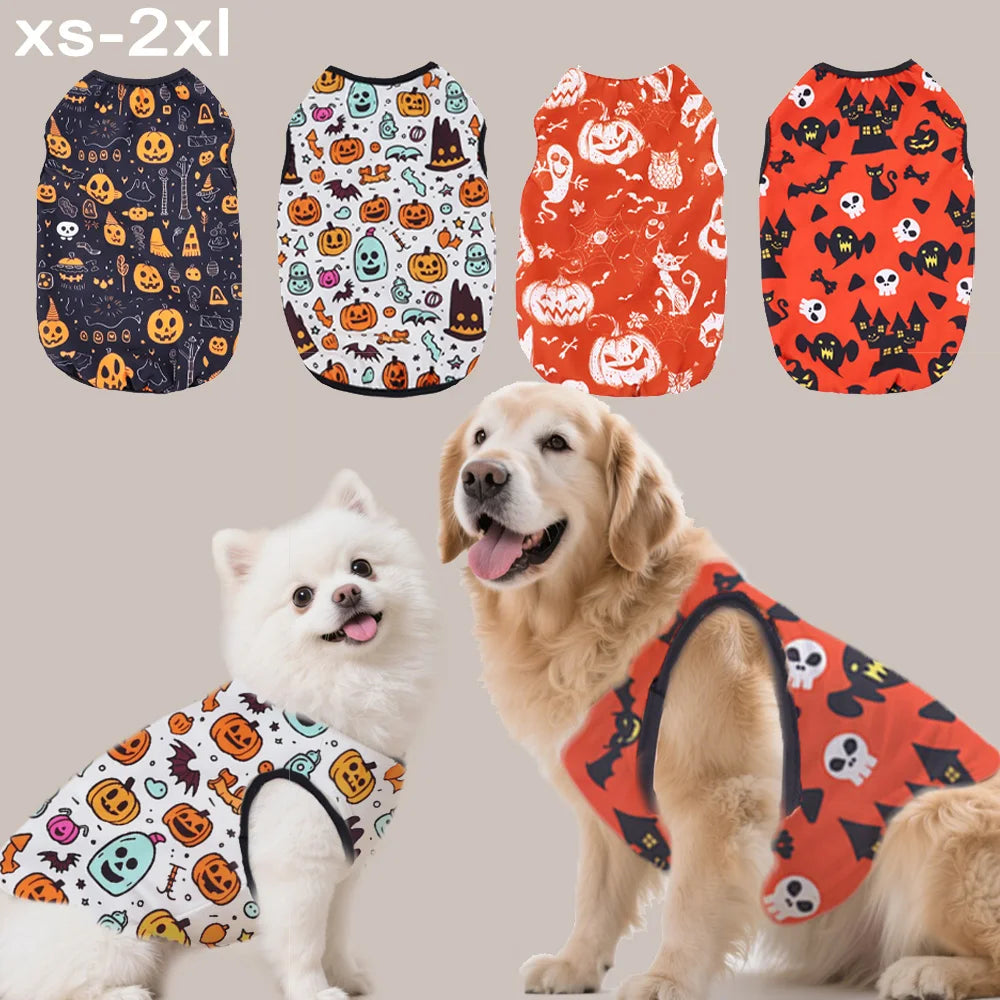 the PAWBOO HALLOWEEN VEST - 1 PC Halloween Pet Vest, Halloween Night Theme Sleeveless Printed T-Shirt, Cat & Dog Parties Style, Multiple Sizes Available