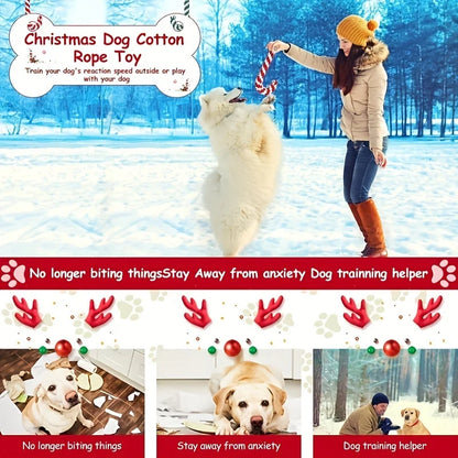 1pc Christmas Dog Rope Toy-Candy Cane Lasso Design with Red&White Stripes&Green Checkered Pattern,Safe Jute Blend Chew Toy