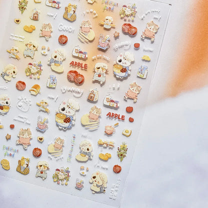Graffiti Cat Claw Rabbit Bunny Bear Dog Flower Lovely Animal Fruit Dim Sum Candy Sunflower Adhesive 5D Nail Art Stickers Decal