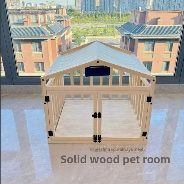 the WOODEN DOGHOUSE - Doghouse, Dog Cage, Wooden Enclosed Pet Fence for Small/Medium/Large Dogs, Indoor/Outdoor Kennel, Playpen Barrier