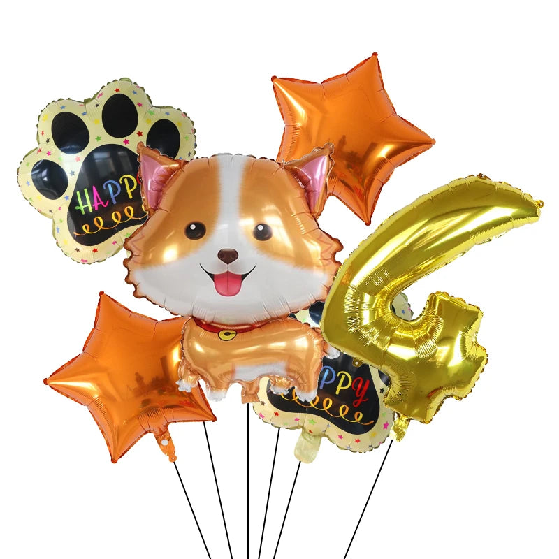 6pcs Corgi Husky Helium Balloons Pet Dog Paw Bone Cartoon Animal Ballon Birthday Party Decoration Baby Shower Globos Kids Toys