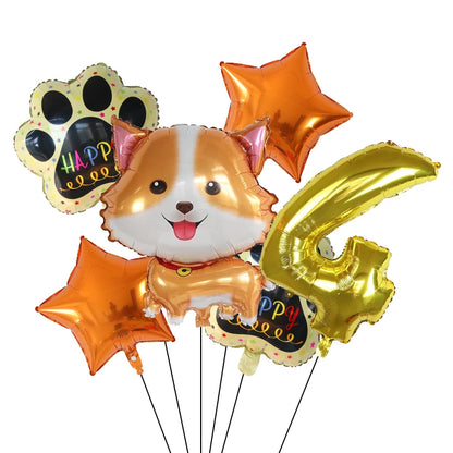 6pcs Corgi Husky Helium Balloons Pet Dog Paw Bone Cartoon Animal Ballon Birthday Party Decoration Baby Shower Globos Kids Toys