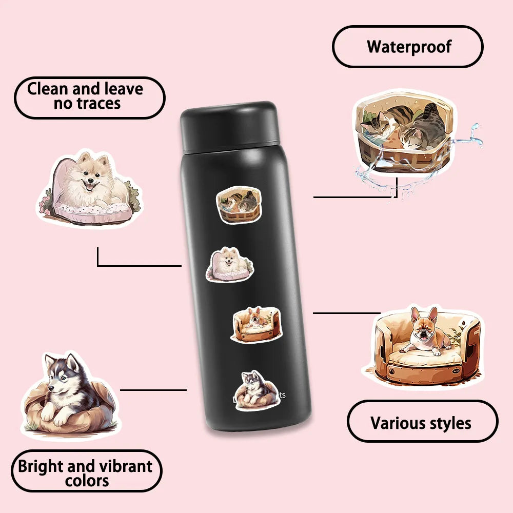 50PCS Cute Pet Animal Comfortable Dog Cat Sticker Cartoon Decals Laptop Notebook Phone Fridge Decoration Sticker Toys