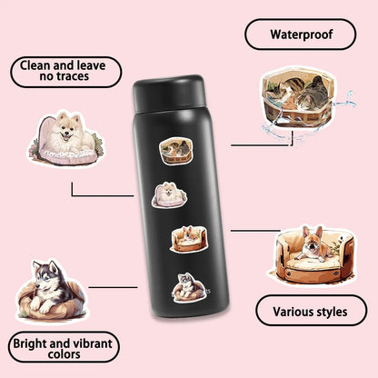 50PCS Cute Pet Animal Comfortable Dog Cat Sticker Cartoon Decals Laptop Notebook Phone Fridge Decoration Sticker Toys