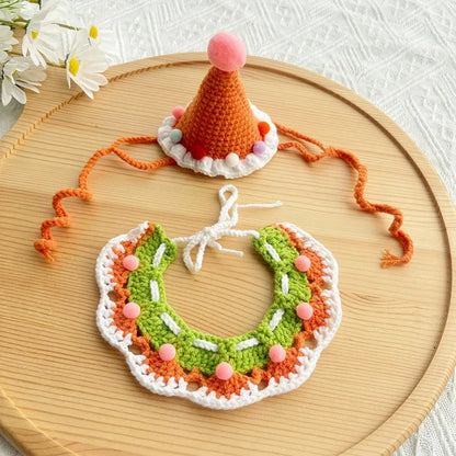 the CROCHET CANINE - Pet Dog/Cat Birthday Hat, Pet Party Dress Up, Photo Decoration, Dog Neck Cute Handmade Set, Dog Accessories for Small Dogs/Puppy