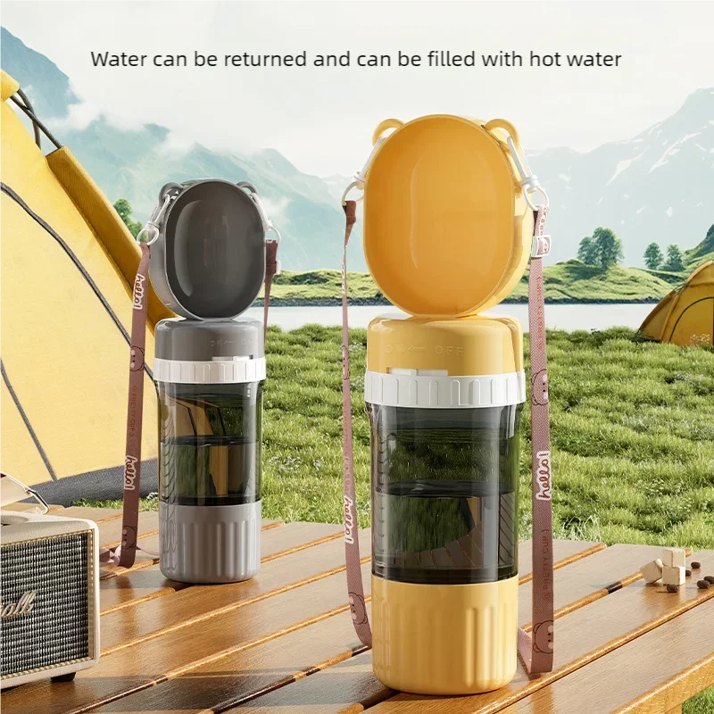 2-in-1 Leakproof Pet Bottle: 400ml Water + 180ml Food | On-the-Go Dog/Cat Travel Bowl for Hiking/Camping | Compact Dual Storage
